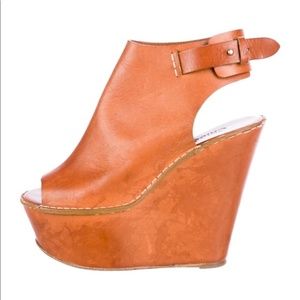 Chloe Wedge Tuscan Calf Platform Leather Tan 7.5